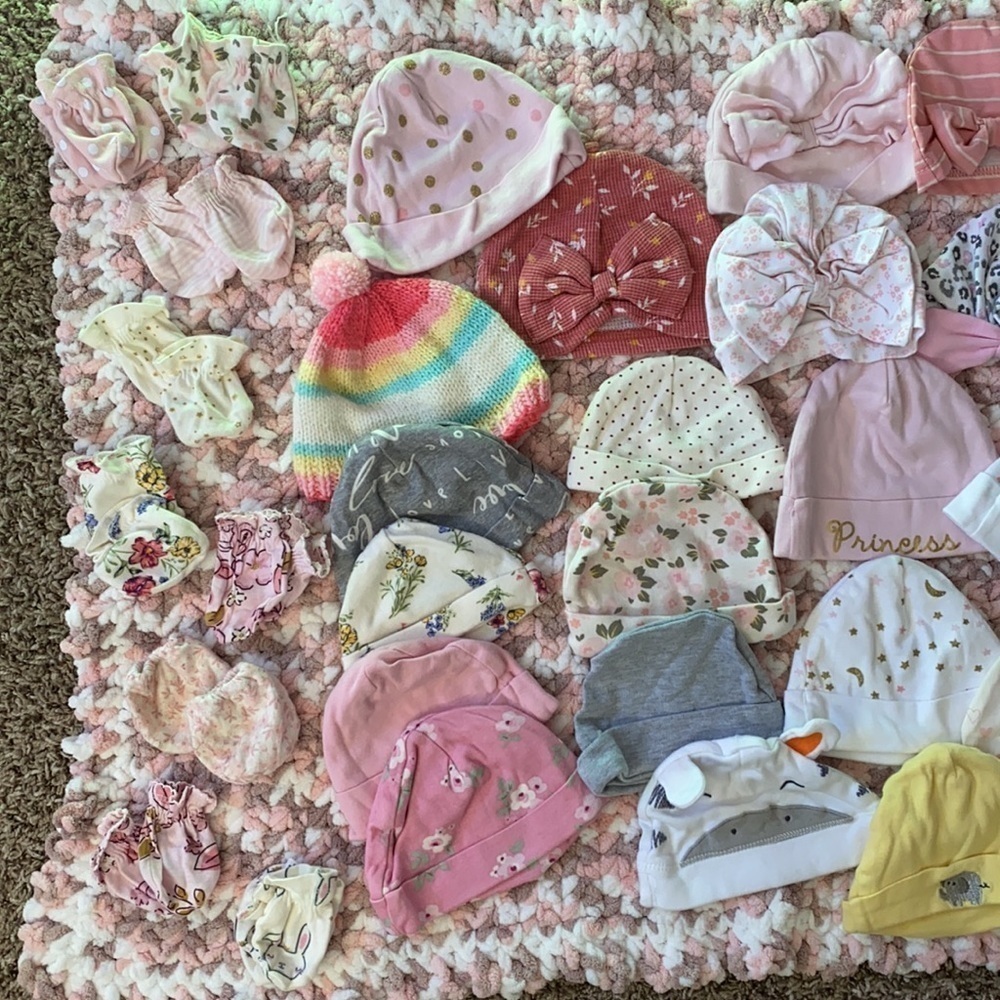 Baby Girl Bundle Mittens, Hats, and Slippers - Picture 3 of 14